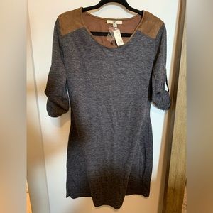 Grey sweater dress with suede detailing